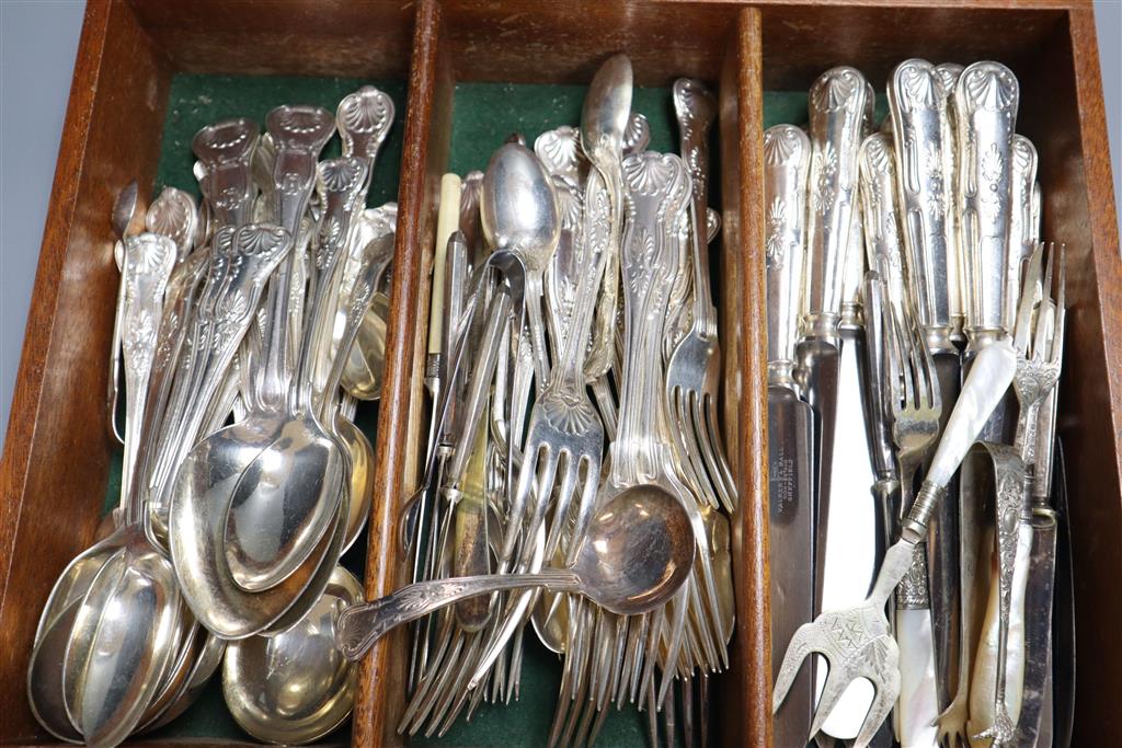 A silver plated Kings pattern canteen and a plated salver